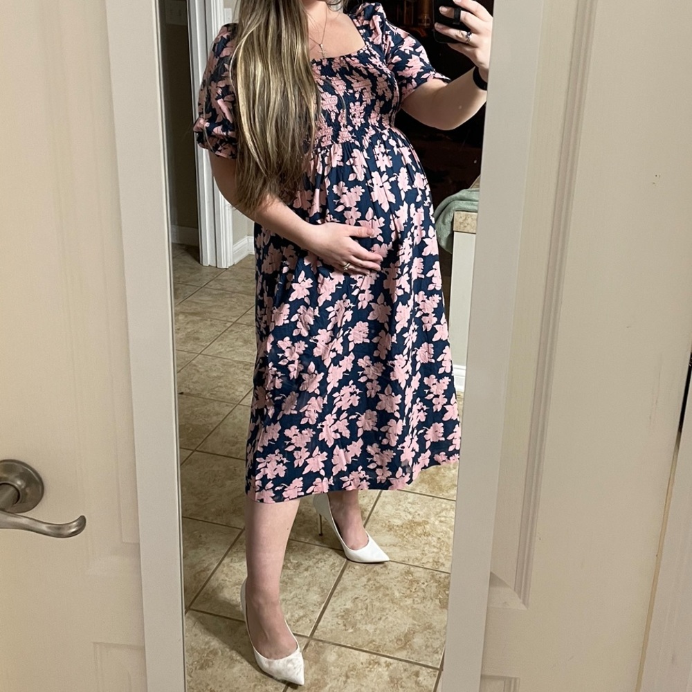 Blue/pink maternity dress
